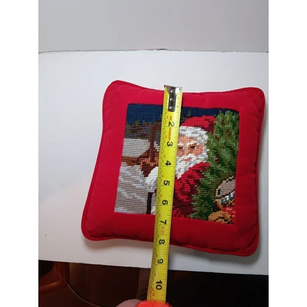 Needlepoint Crosstitch Christmas Pillow Santa Clause Red Velvet 8X9